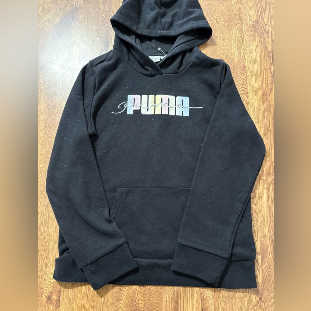 NEW GIRLS BLACK PUMA SWEATSHIRT HOODIE SZ. MED. 10-12